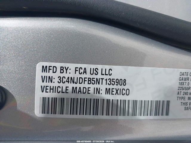 2022 Jeep Compass Latitude Lux 4x4 მანქანა იყიდება აუქციონზე, vin: 3C4NJDFB5NT135908, აუქციონის ნომერი: 45760465