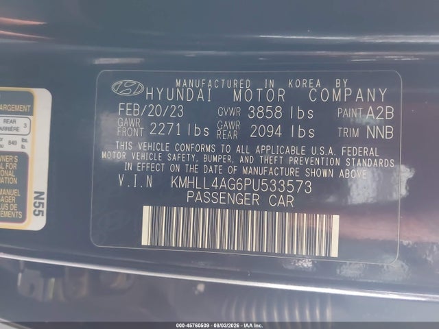 Продажа на аукционе авто 2023 Hyundai Elantra Se, vin: KMHLL4AG6PU533573, номер лота: 45760509