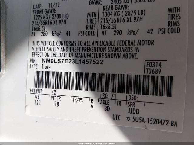 Ford Transit Connect Xl 2020 NM0LS7E23L1457522 Image 9