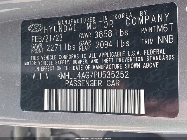 Продажа на аукционе авто 2023 Hyundai Elantra Se, vin: KMHLL4AG7PU535252, номер лота: 45760530