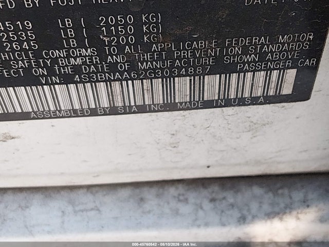 Subaru Legacy 2.5i 2016 4S3BNAA62G3034887 Image 9