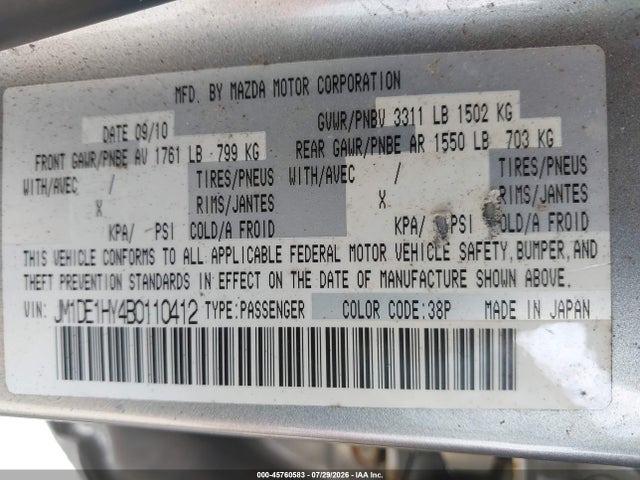 Aukcja sprzedaży 2011 Mazda Mazda2 Touring, vin: JM1DE1HY4B0110412, numer aukcji: 45760583