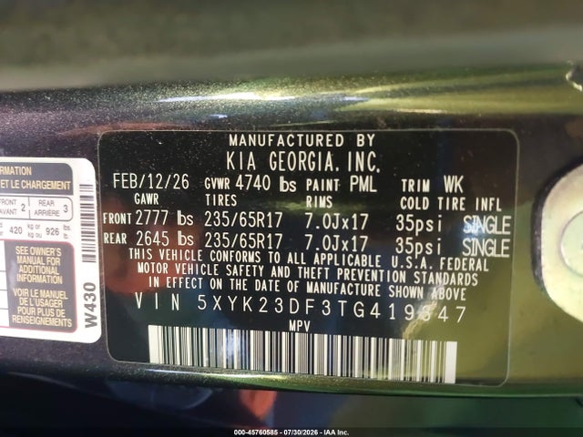 Продажа на аукционе авто 2026 Kia Sportage Lx, vin: 5XYK23DF3TG419347, номер лота: 45760585