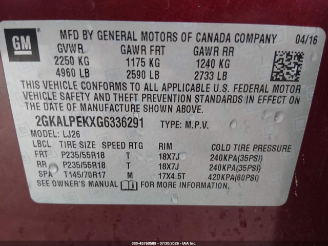 Продажа на аукционе авто 2016 Gmc Terrain Slt, vin: 2GKALPEKXG6336291, номер лота: 45760588