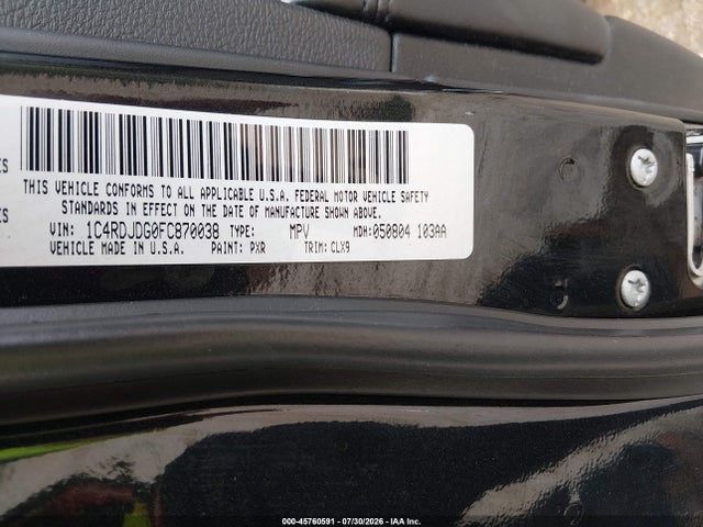 45760591 :رقم المزاد ، 1C4RDJDG0FC870038 vin ، 2015 Dodge Durango Limited مزاد بيع