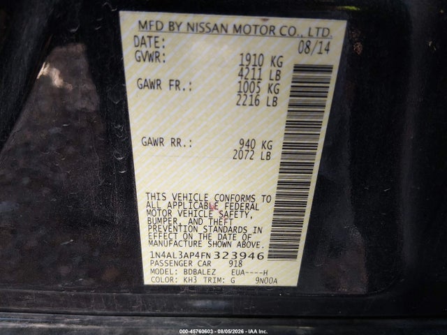 Nissan Altima 2.5 S 2015 1N4AL3AP4FN323946 Image 9