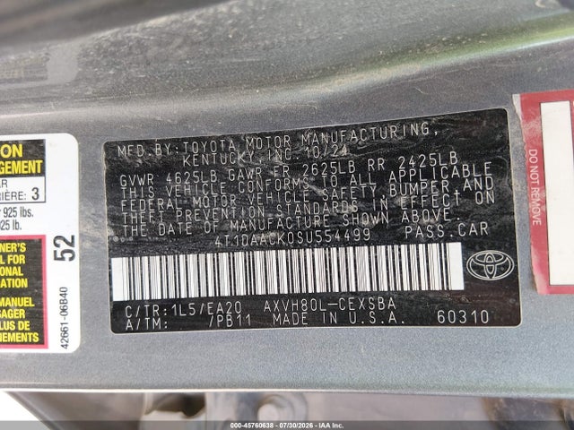 Продаж на аукціоні авто 2025 Toyota Camry Se, vin: 4T1DAACK0SU554499, номер лоту: 45760638