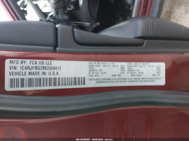 45760653 :رقم المزاد ، 1C4RJFBG2MC559412 vin ، 2021 Jeep Grand Cherokee Limited 4x4 مزاد بيع