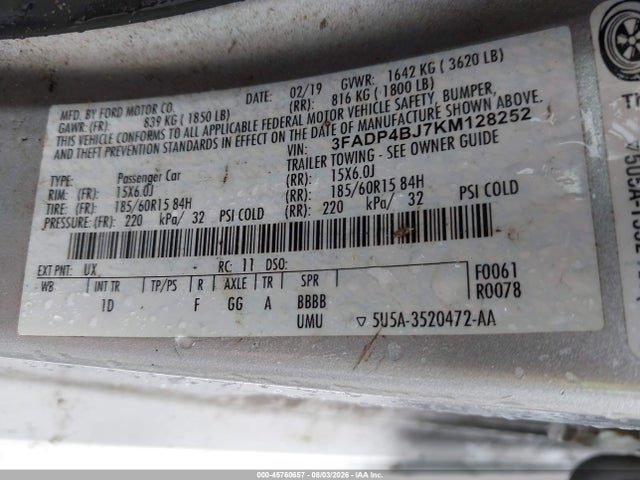 3FADP4BJ7KM128252 Ford FIESTA SE