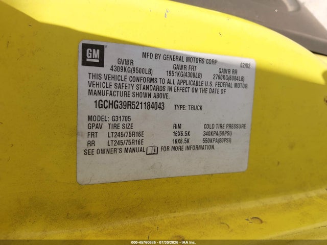 Продажа на аукционе авто 2002 Chevrolet Express Cargo Van, vin: 1GCHG39R521184043, номер лота: 45760686