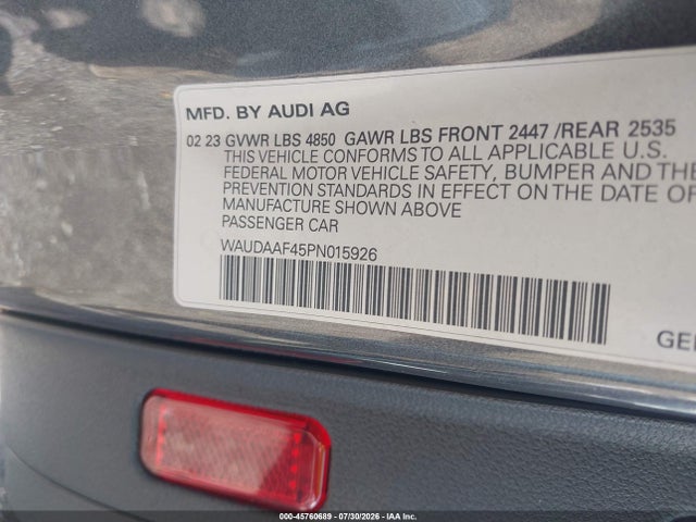 Aukcja sprzedaży 2023 Audi A4 Premium 45 Tfsi S Line Quattro S Tronic, vin: WAUDAAF45PN015926, numer aukcji: 45760689
