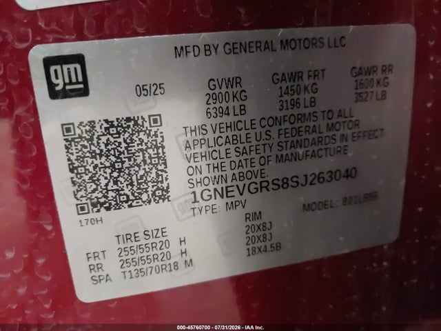 Продажа на аукционе авто 2025 Chevrolet Traverse Awd Lt, vin: 1GNEVGRS8SJ263040, номер лота: 45760700