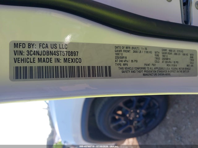 45760719 :رقم المزاد ، 3C4NJDBN4ST570897 vin ، 2025 Jeep Compass Latitude 4x4 مزاد بيع