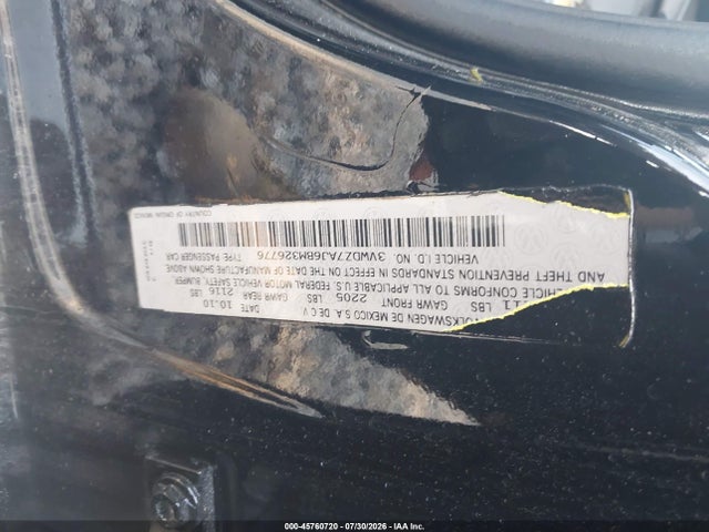 2011 Volkswagen Jetta 2.5l Se მანქანა იყიდება აუქციონზე, vin: 3VWDZ7AJ6BM326776, აუქციონის ნომერი: 45760720
