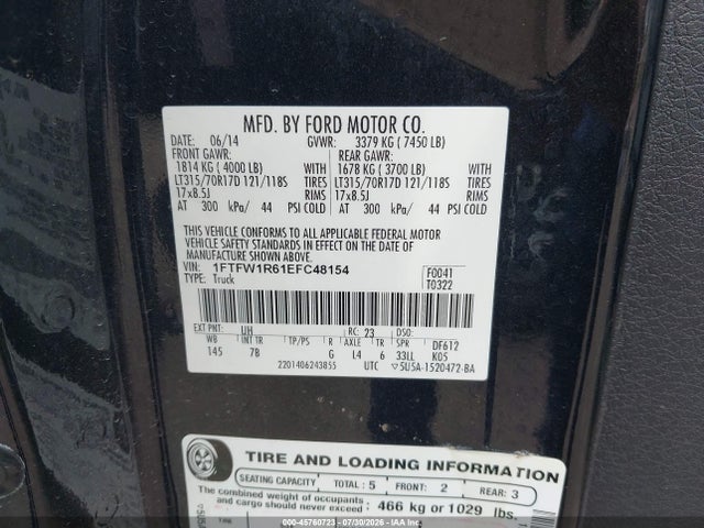 1FTFW1R61EFC48154 Ford F-150 Svt Raptor