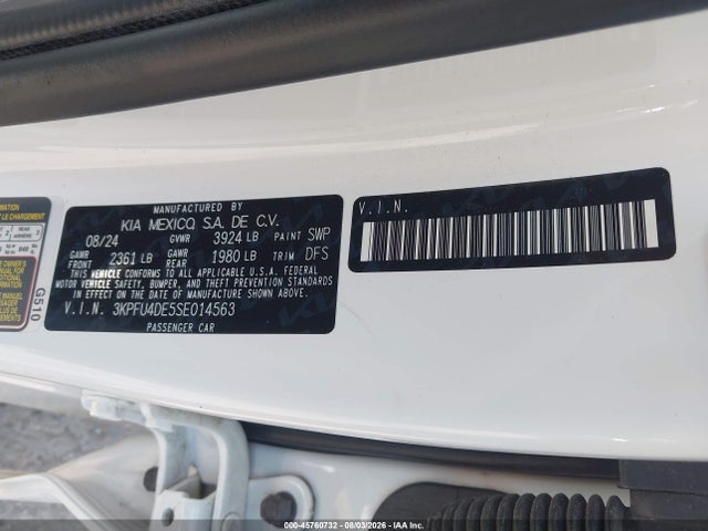 2025 Kia K4 Ex მანქანა იყიდება აუქციონზე, vin: 3KPFU4DE5SE014563, აუქციონის ნომერი: 45760732