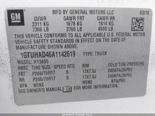 Продаж на аукціоні авто 2010 Gmc Savana 1500 Work Van, vin: 1GTUHAD46A1142619, номер лоту: 45760770