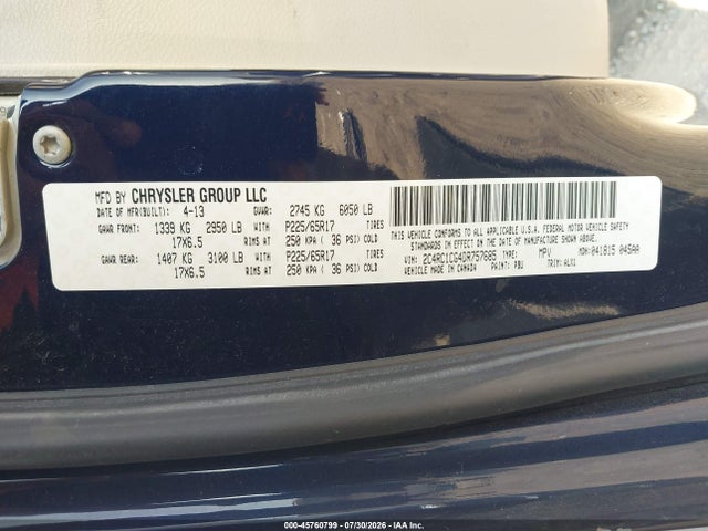 Aukcja sprzedaży 2013 Chrysler Town & Country Touring-l, vin: 2C4RC1CG4DR757685, numer aukcji: 45760799