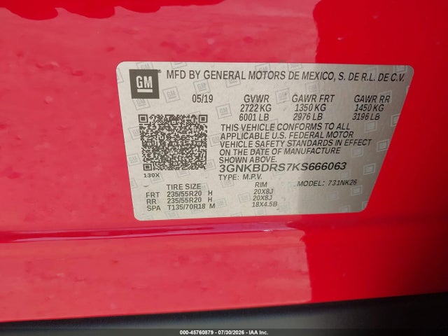 Продаж на аукціоні авто 2019 Chevrolet Blazer, vin: 3GNKBDRS7KS666063, номер лоту: 45760879