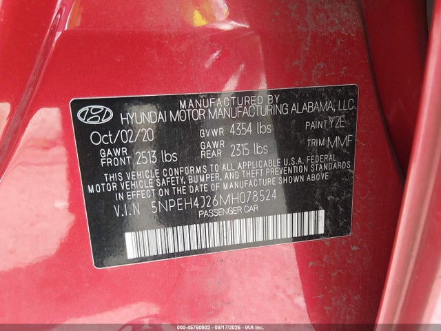 5NPEH4J26MH078524 Hyundai Sonata Limited