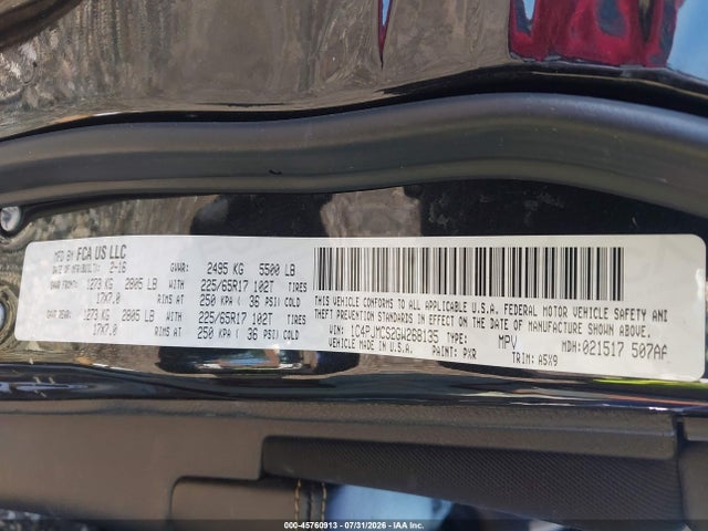 2016 Jeep Cherokee Latitude მანქანა იყიდება აუქციონზე, vin: 1C4PJMCS2GW268135, აუქციონის ნომერი: 45760913