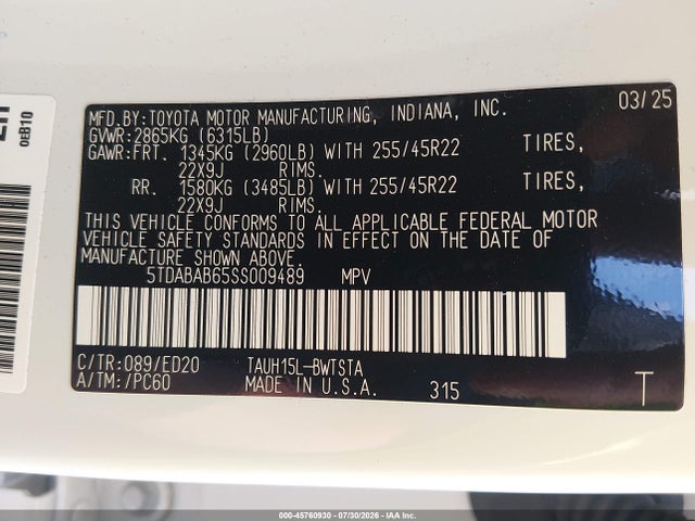 Aukcja sprzedaży 2025 Lexus Tx 500h F Sport Premium, vin: 5TDABAB65SS009489, numer aukcji: 45760930