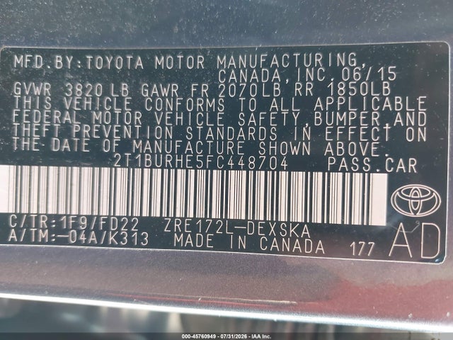 Toyota Corolla S Plus 2015 2T1BURHE5FC448704 Image 9