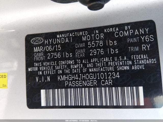 Aukcja sprzedaży 2016 Hyundai Equus Signature, vin: KMHGH4JH0GU101234, numer aukcji: 45760952