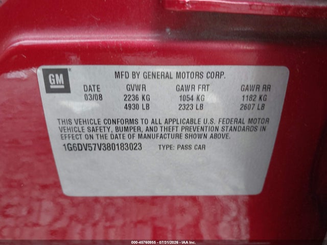 Продаж на аукціоні авто 2008 Cadillac Cts Rwd W/1sb, vin: 1G6DV57V380183023, номер лоту: 45760955