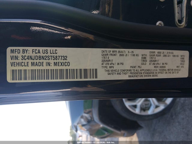 Aukcja sprzedaży 2025 Jeep Compass Latitude 4x4, vin: 3C4NJDBN2ST587732, numer aukcji: 45760963