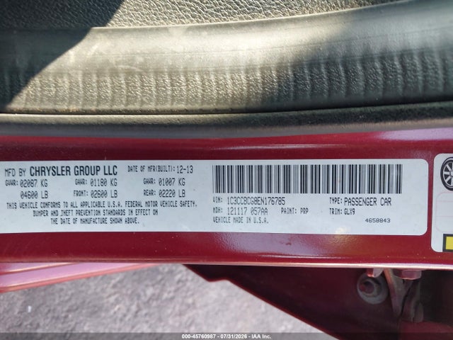 45760987 :رقم المزاد ، 1C3CCBCG8EN176785 vin ، 2014 Chrysler 200 Limited مزاد بيع