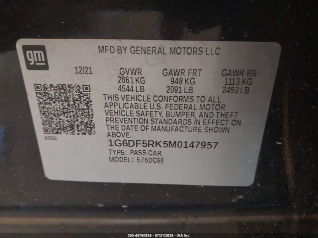 2021 Cadillac Ct4 Premium Luxury მანქანა იყიდება აუქციონზე, vin: 1G6DF5RK5M0147957, აუქციონის ნომერი: 45760989