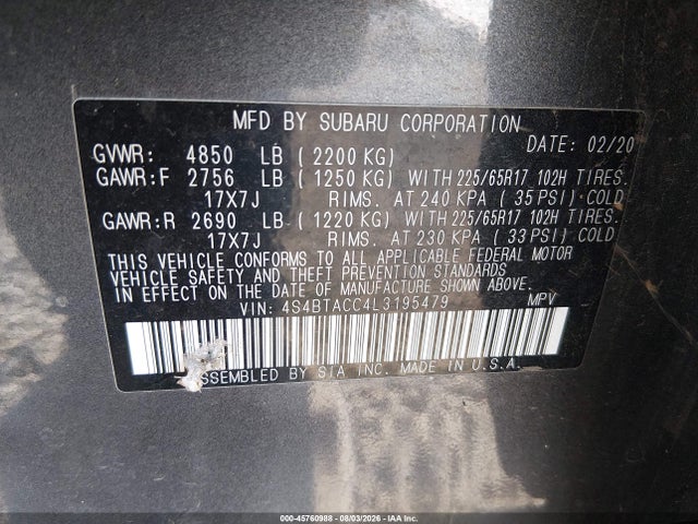 Subaru Outback Premium 2020 4S4BTACC4L3195479 Image 9