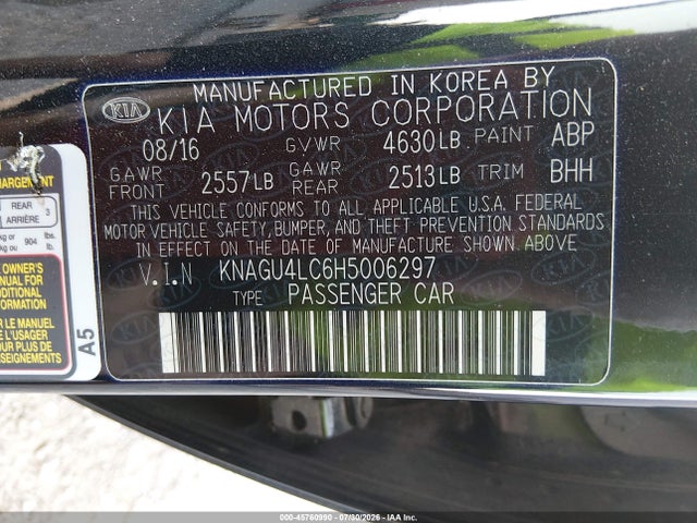 KNAGU4LC6H5006297 KIA Optima Hybrid Ex