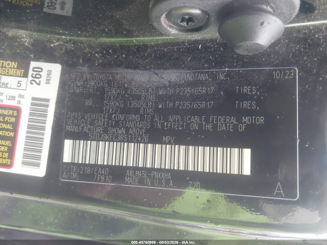 2024 Toyota Sienna Xle მანქანა იყიდება აუქციონზე, vin: 5TDJSKFC3RS112426, აუქციონის ნომერი: 45760996