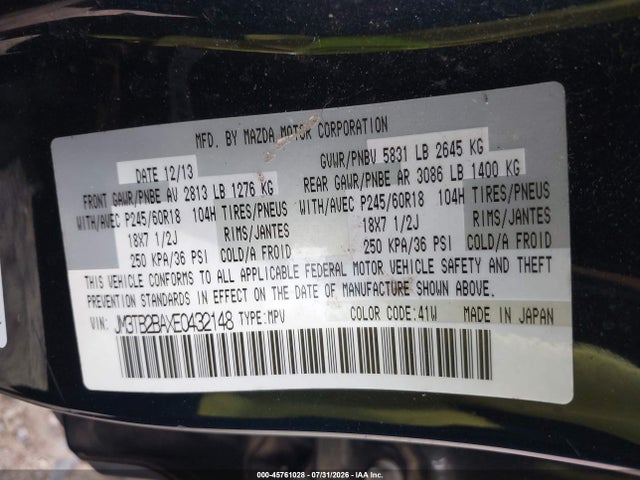 Aukcja sprzedaży 2014 Mazda Cx-9 Sport, vin: JM3TB2BAXE0432148, numer aukcji: 45761028