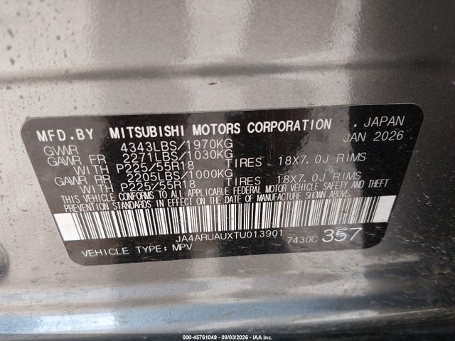 Продаж на аукціоні авто 2026 Mitsubishi Outlander Sport 2.0 Es/2.0 Le/2.0 Ralliart/2.0 S/2.0 Se/2.0 Trail Edition, vin: JA4ARUAUXTU013901, номер лоту: 45761049