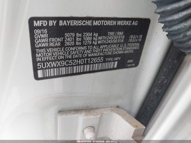 45761054 :رقم المزاد ، 5UXWX9C52H0T12655 vin ، 2017 Bmw X3 Xdrive28i مزاد بيع