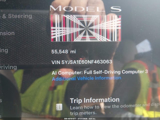 5YJSA1E60NF463063 Tesla Model S Plaid Tri Motor All-wheel Drive
