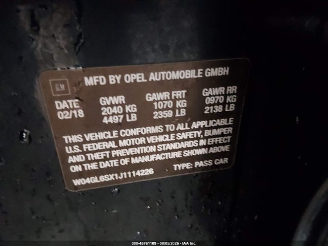 Aukcja sprzedaży 2018 Buick Regal Sportback Preferred, vin: W04GL6SX1J1114226, numer aukcji: 45761109