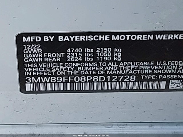 2023 Bmw 330i Xdrive მანქანა იყიდება აუქციონზე, vin: 3MW89FF08P8D12728, აუქციონის ნომერი: 45761116
