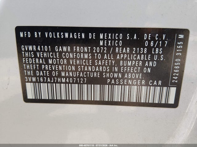 3VW167AJ7HM407127 Volkswagen Jetta 1.4t S