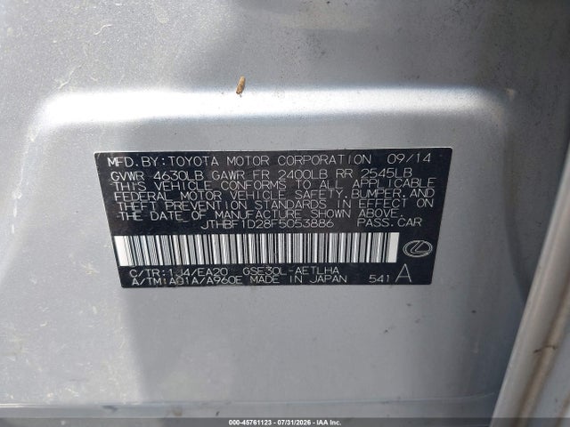 45761123 :رقم المزاد ، JTHBF1D28F5053886 vin ، 2015 Lexus Is 250 مزاد بيع