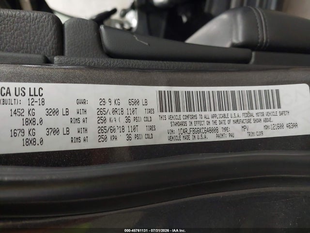Продажа на аукционе авто 2019 Jeep Grand Cherokee Limited 4x4, vin: 1C4RJFBG6KC648008, номер лота: 45761131