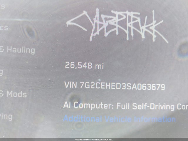 45761164 :رقم المزاد ، 7G2CEHED3SA063679 vin ، 2025 Tesla Cybertruck All-wheel Drive مزاد بيع