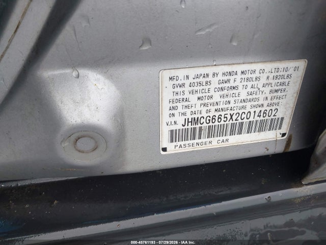 Auction sale of the 2002 Honda Accord 2.3 Lx, vin: JHMCG665X2C014602, lot number: 45761193