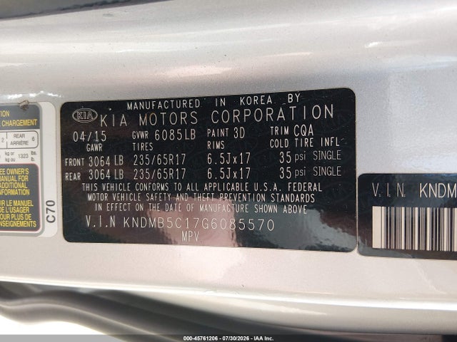 Продажа на аукционе авто 2016 Kia Sedona Lx, vin: KNDMB5C17G6085570, номер лота: 45761206