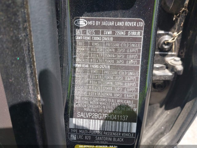 45761213 :رقم المزاد ، SALVP2BG7FH041137 vin ، 2015 Land Rover Range Rover Evoque Pure مزاد بيع