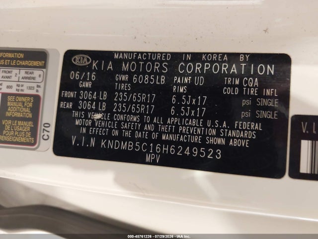 KIA SEDONA LX 2017 KNDMB5C16H6249523 Image 9
