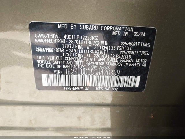 Продаж на аукціоні авто 2025 Subaru Forester Premium, vin: JF2SLDDC5SH420399, номер лоту: 45761299